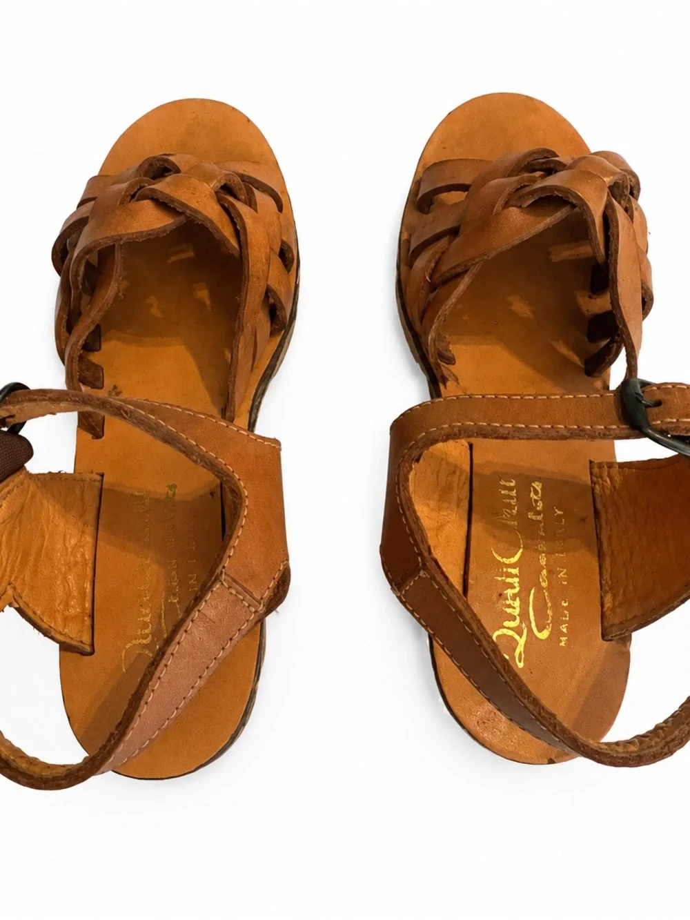 Vintage 70s Leather & Faux Wood Platform Sandals
